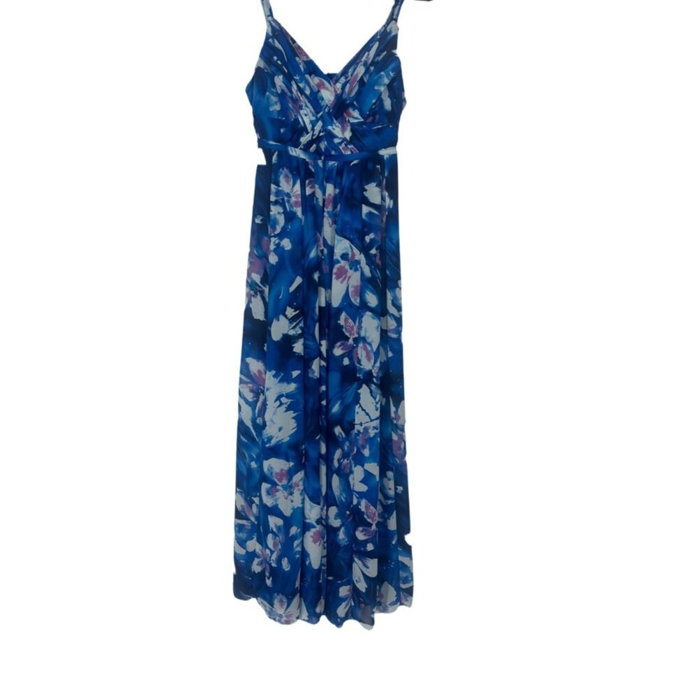 Robbie Bee Royal Blue White Floral V-Neck Maxi Dress 8